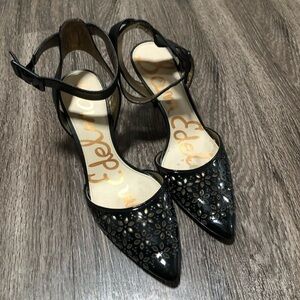 Sam Edelman Black Laser Cut Ankle Strap D'Orsay Heels Pumps, Size 8